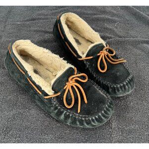 UGG Women’s Black Suede Dakota Slippers With Shearling Lining